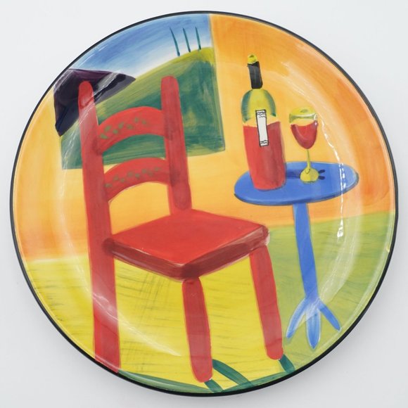 VTG 2004 Mary Naylor Designs Handpainted Wall Decor Round Art Plate Wine Theme - Picture 1 of 4